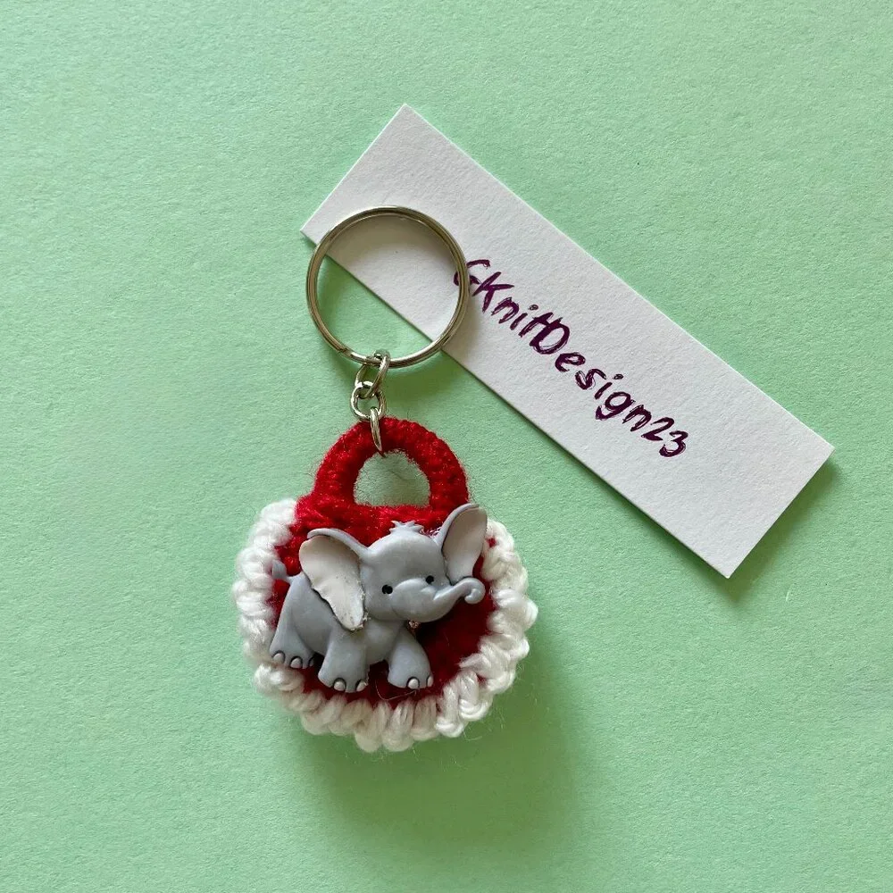 Crochet Little Elephant Keychain Charm, Handmade Backpack Charm